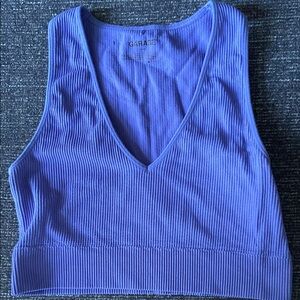 Garage Blue Ribbed Crop Tank Top